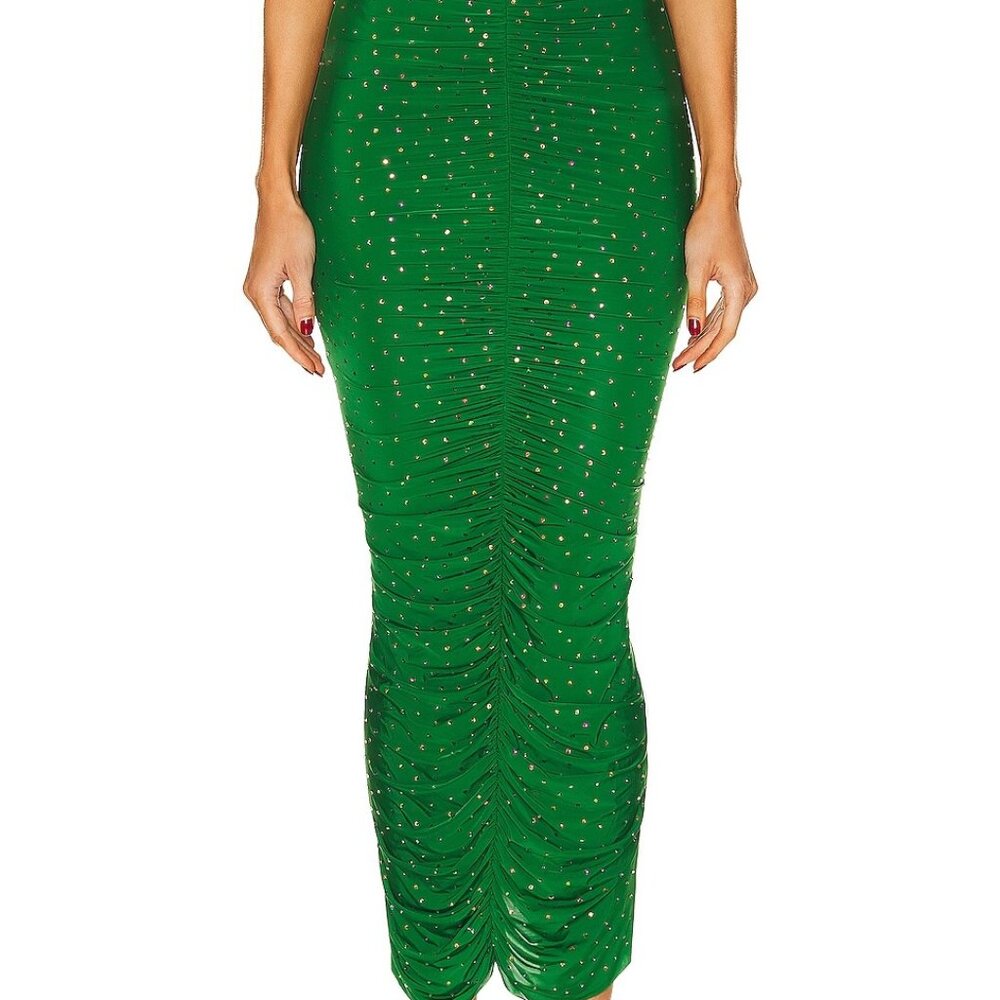 New NWT Alex Perry Ruched Crystal Skirt in Emerald embellished ruched bodycon - Picture 14 of 15